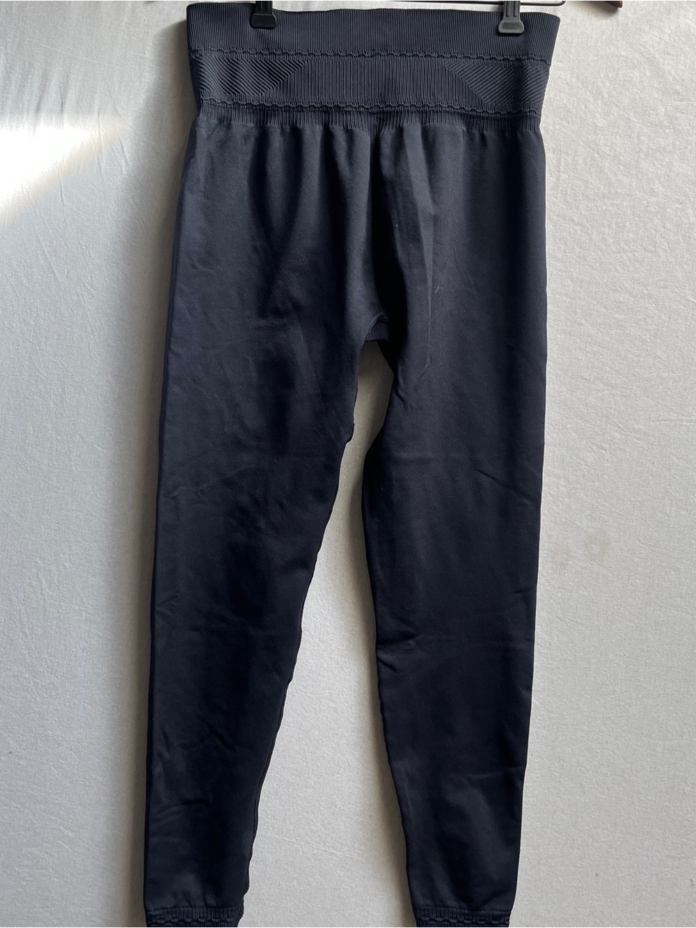 Gymshark High Waist Black Leggings Textured Wide Waistband Full Length Slim Fit